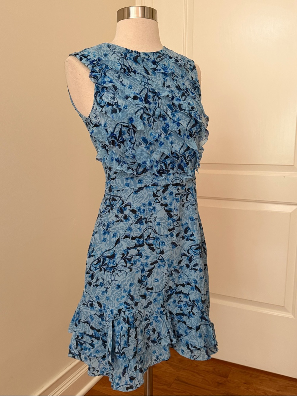SALONI Powder Blue Floral Ruffle Hem Dress